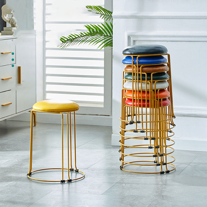 Metal Frame Pouf Plain Round Contemporary Velvet Fade Resistant Ottoman