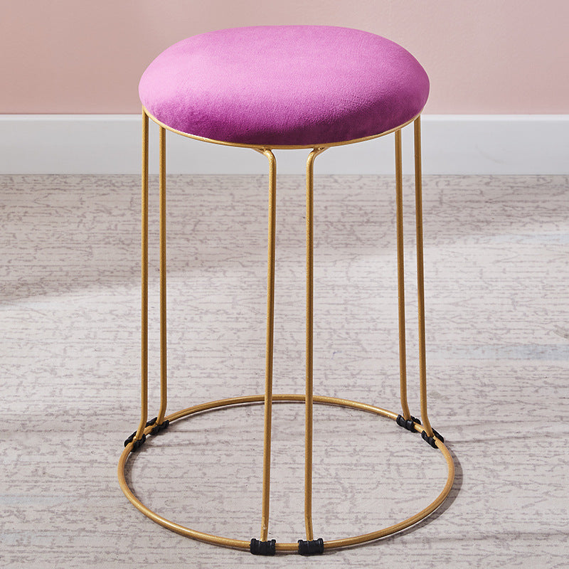 Metal Frame Pouf Plain Round Contemporary Velvet Fade Resistant Ottoman