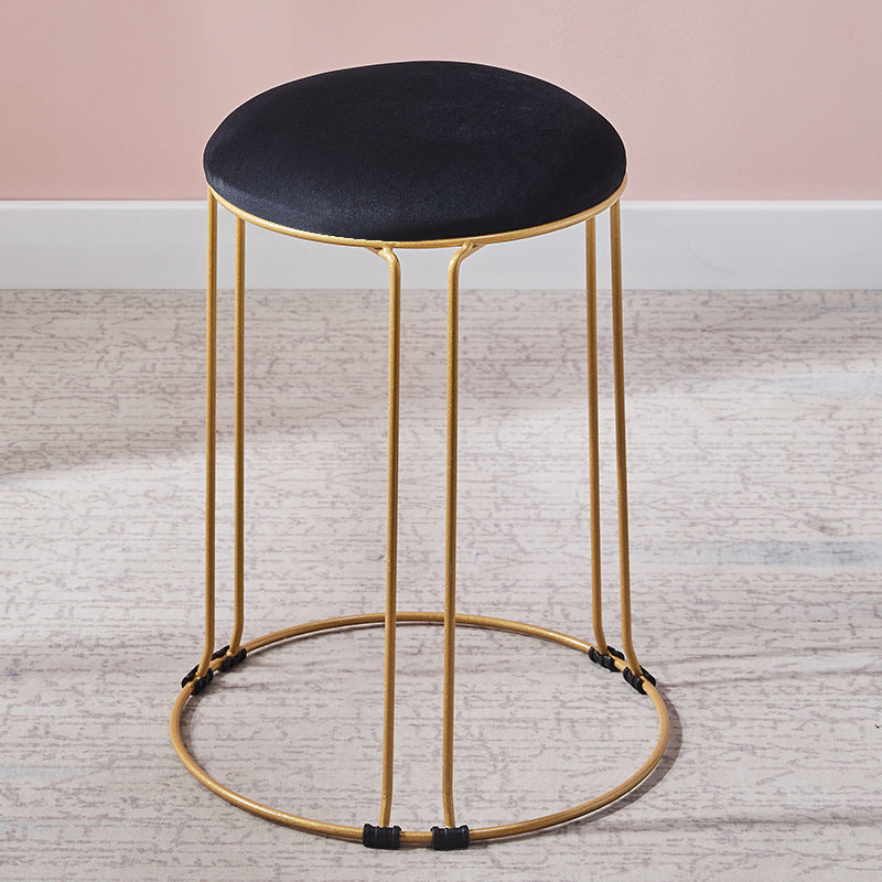 Metal Frame Pouf Plain Round Contemporary Velvet Fade Resistant Ottoman