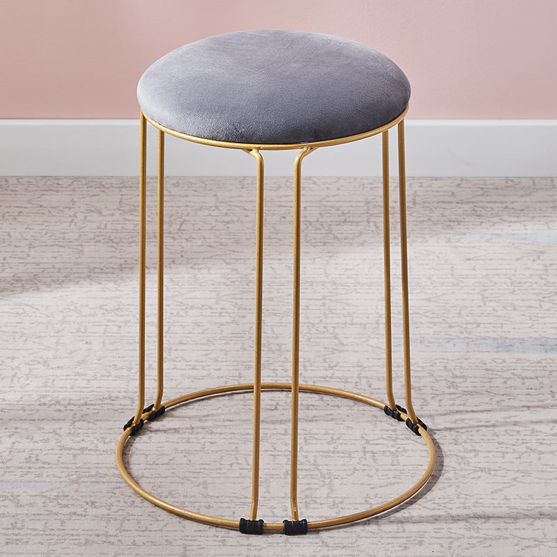 Metal Frame Pouf Plain Round Contemporary Velvet Fade Resistant Ottoman