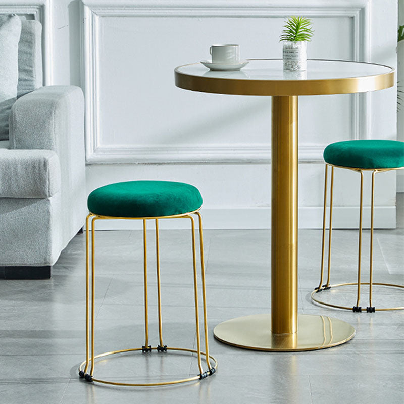 Metal Frame Pouf Plain Round Contemporary Velvet Fade Resistant Ottoman