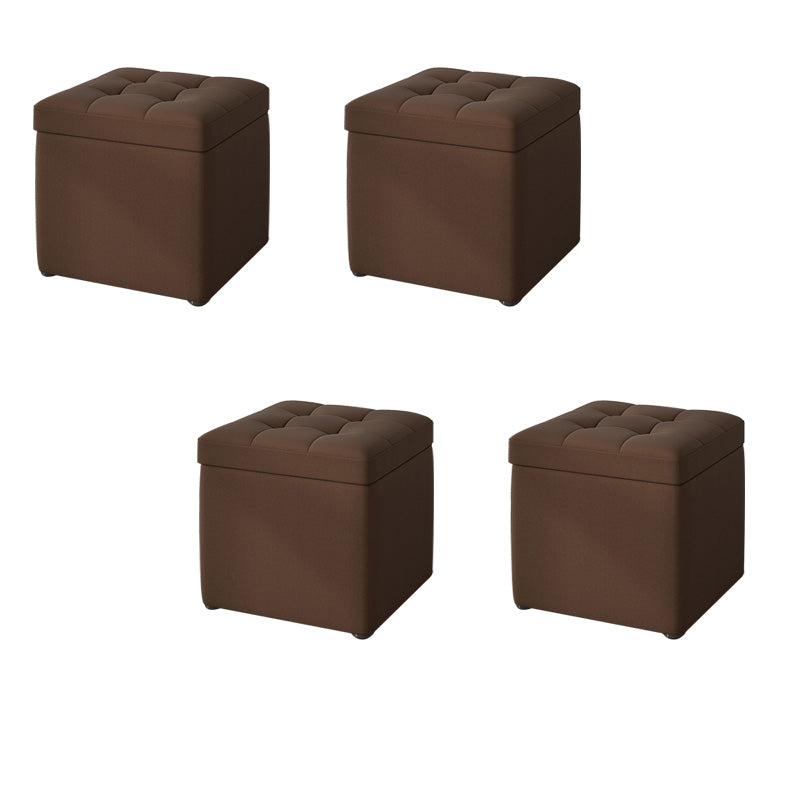 Tufted Pouf Solid Color Fabric Square Scratch Resistant Pouf Ottoman with Storage