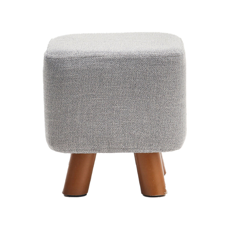 Square Pouf Stool Pure Color Cotton Linen Upholstered Wood Frame Pouf Ottoman