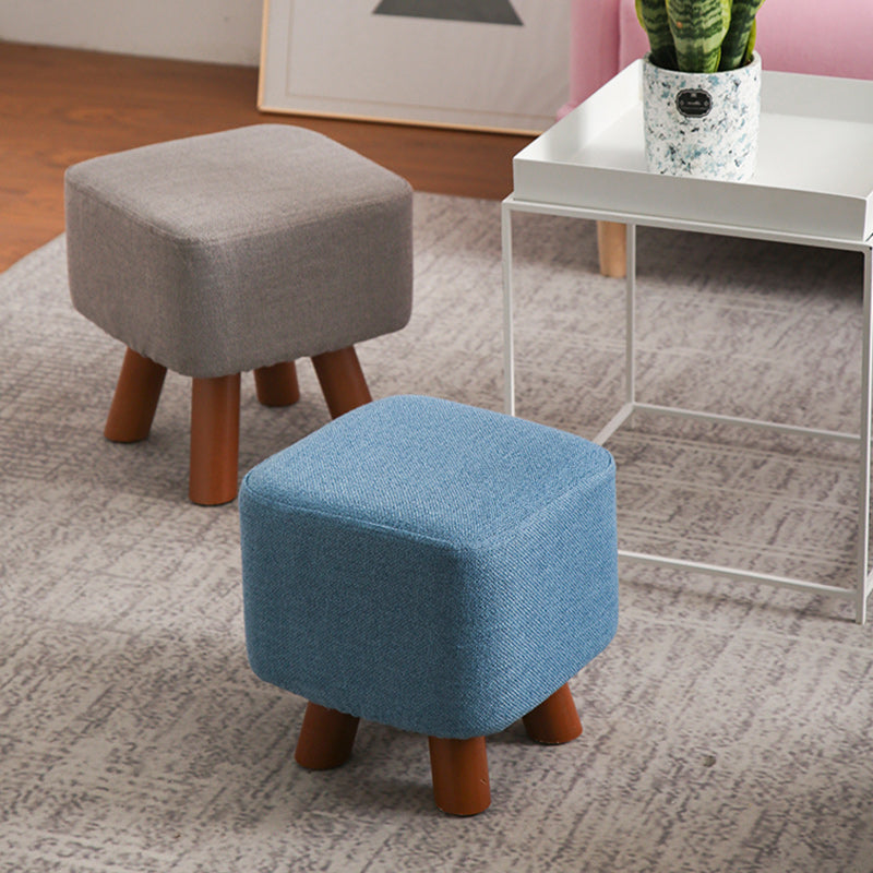 Square Pouf Stool Pure Color Cotton Linen Upholstered Wood Frame Pouf Ottoman