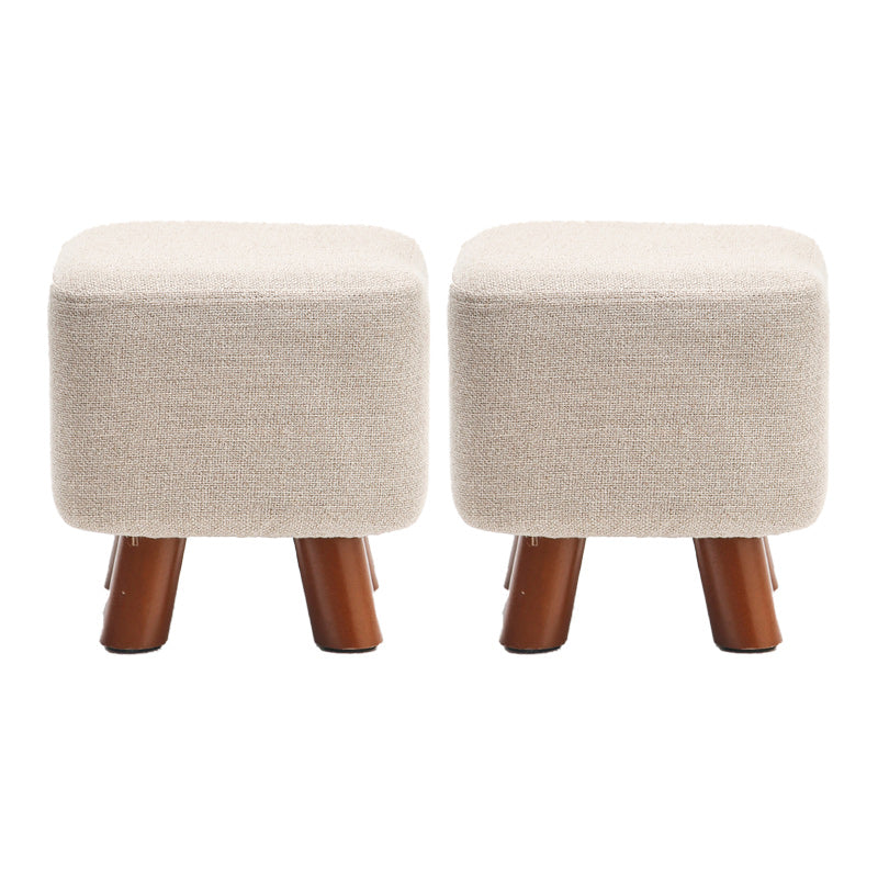 Square Pouf Stool Pure Color Cotton Linen Upholstered Wood Frame Pouf Ottoman