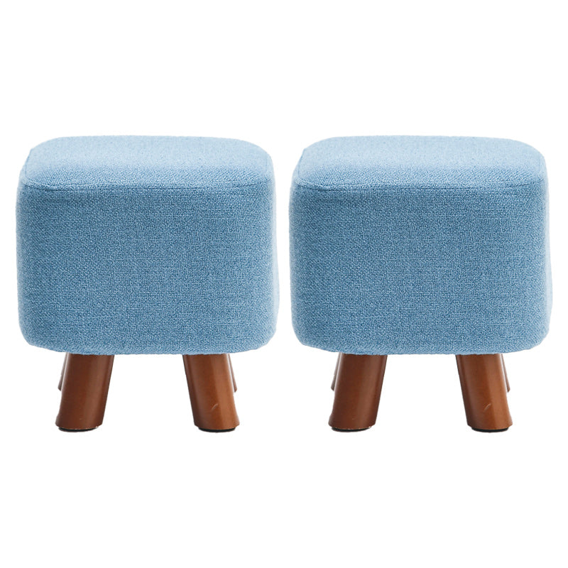 Square Pouf Stool Pure Color Cotton Linen Upholstered Wood Frame Pouf Ottoman
