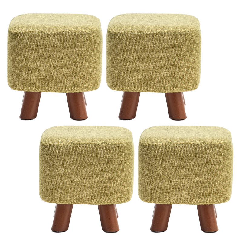 Square Pouf Stool Pure Color Cotton Linen Upholstered Wood Frame Pouf Ottoman