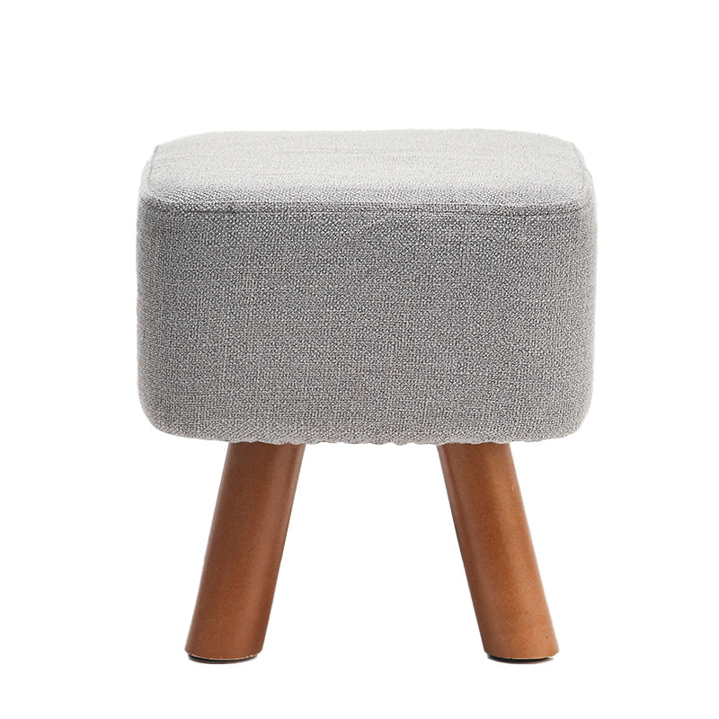 Square Pouf Stool Pure Color Cotton Linen Upholstered Wood Frame Pouf Ottoman