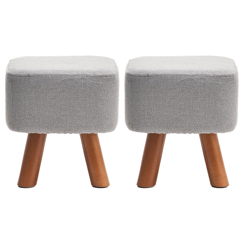 Square Pouf Stool Pure Color Cotton Linen Upholstered Wood Frame Pouf Ottoman