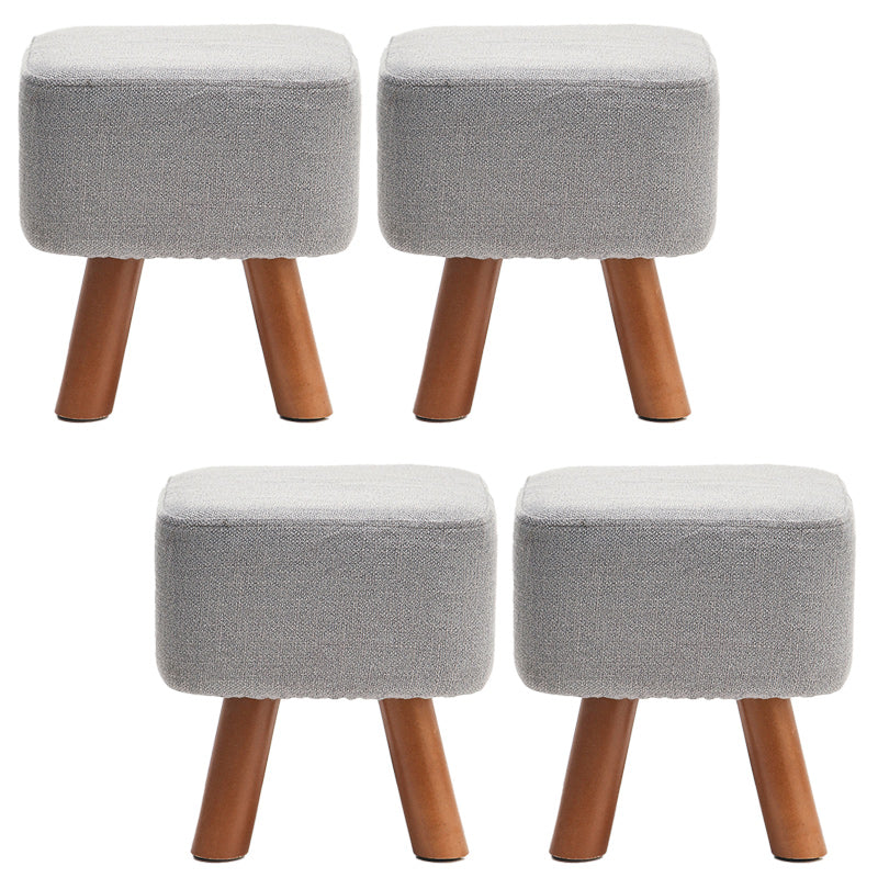 Square Pouf Stool Pure Color Cotton Linen Upholstered Wood Frame Pouf Ottoman
