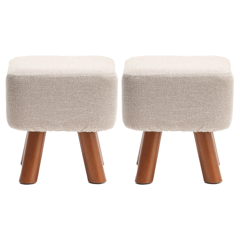 Square Pouf Stool Pure Color Cotton Linen Upholstered Wood Frame Pouf Ottoman