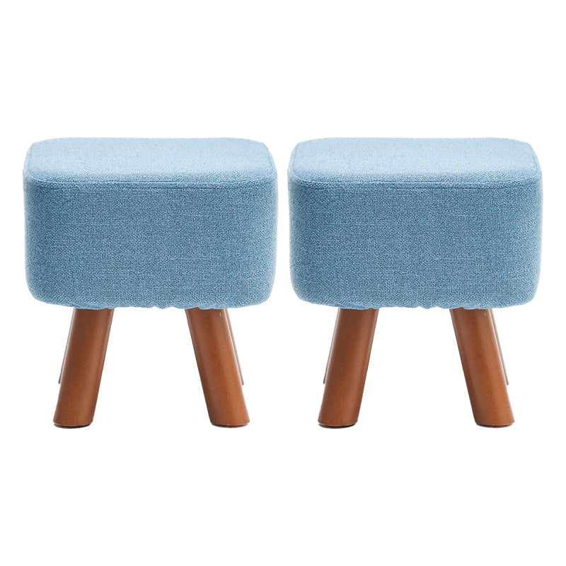 Square Pouf Stool Pure Color Cotton Linen Upholstered Wood Frame Pouf Ottoman