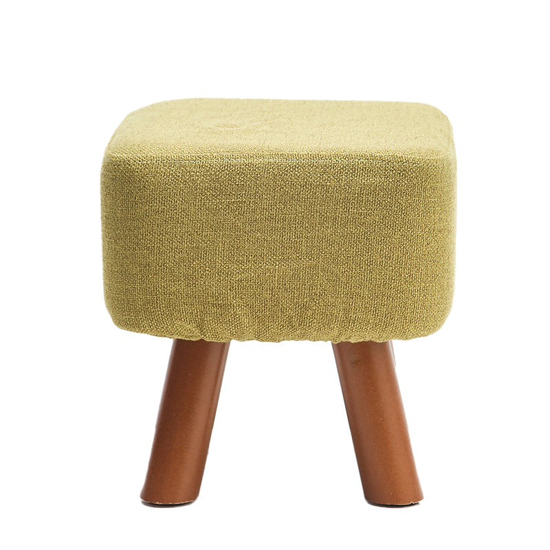 Square Pouf Stool Pure Color Cotton Linen Upholstered Wood Frame Pouf Ottoman