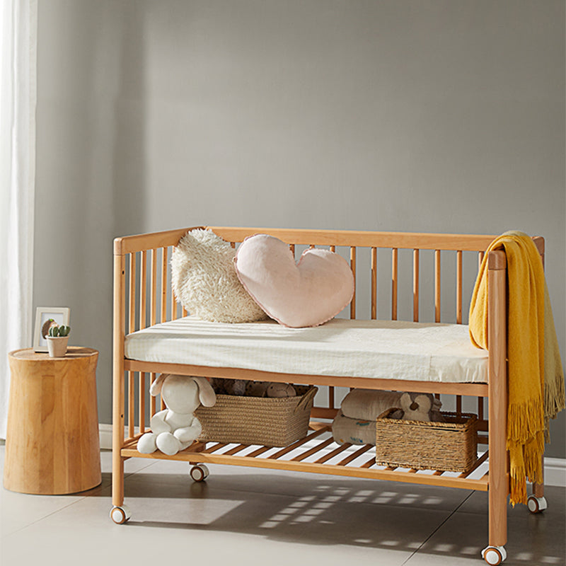 Modern Rectangle Movable Crib Solid Wood 4-In-1 Convertible Crib
