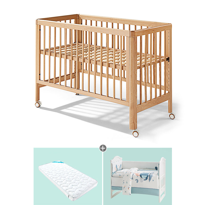 Modern Rectangle Movable Crib Solid Wood 4-In-1 Convertible Crib