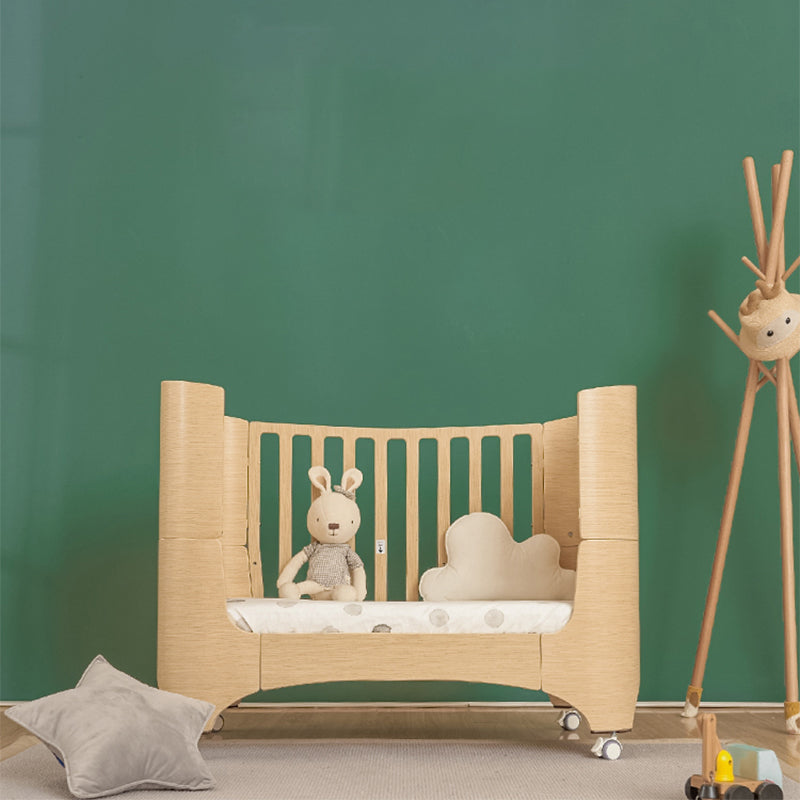 Solid Wood Adjustable Height Crib Home 5-In-1 Convertible Crib