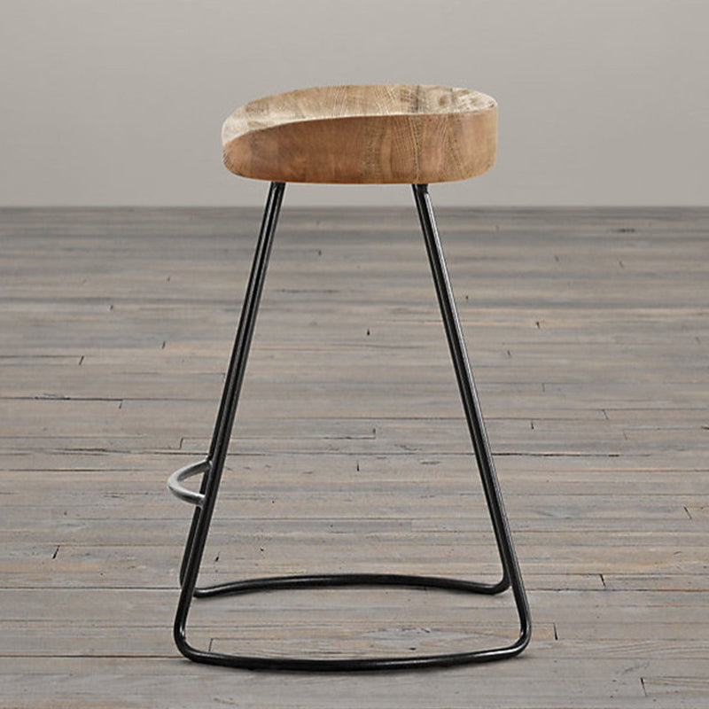Contemporary Style Counter Stool Solid Wood Saddle Seat Bar Stool with Metal Base