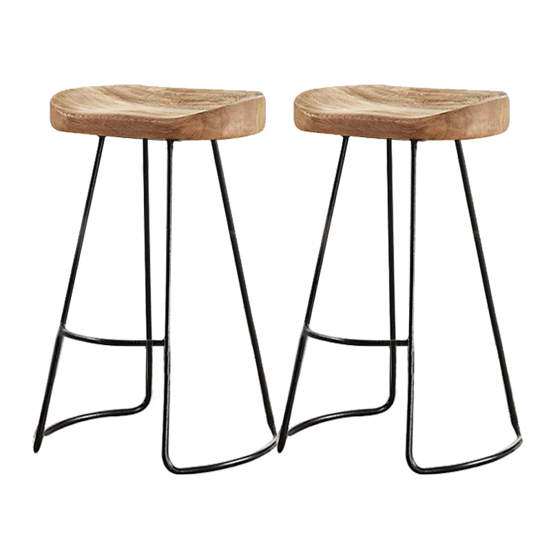 Contemporary Style Counter Stool Solid Wood Saddle Seat Bar Stool with Metal Base