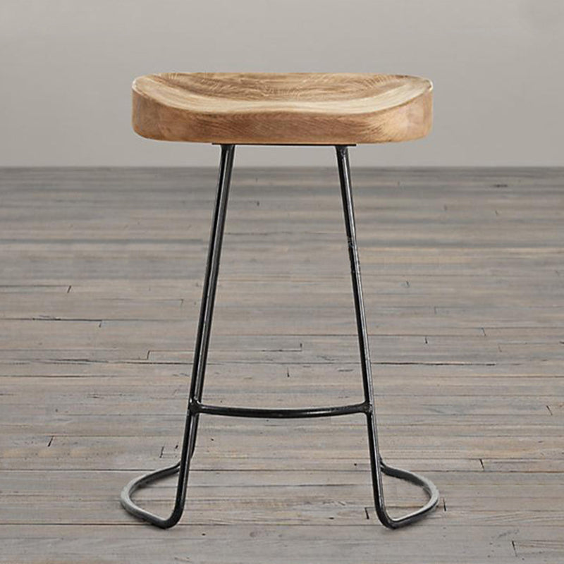 Contemporary Style Counter Stool Solid Wood Saddle Seat Bar Stool with Metal Base