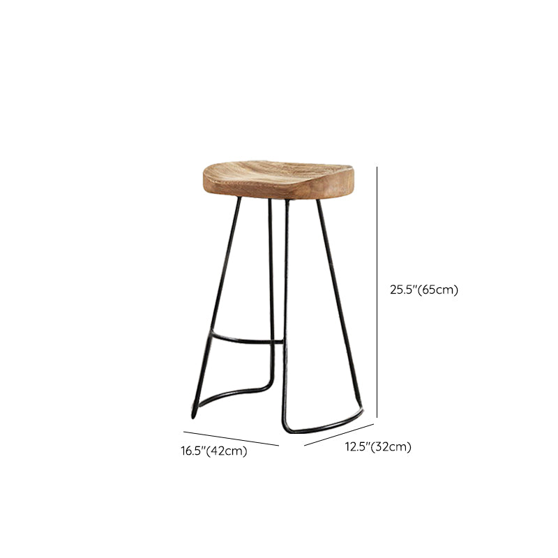 Contemporary Style Counter Stool Solid Wood Saddle Seat Bar Stool with Metal Base