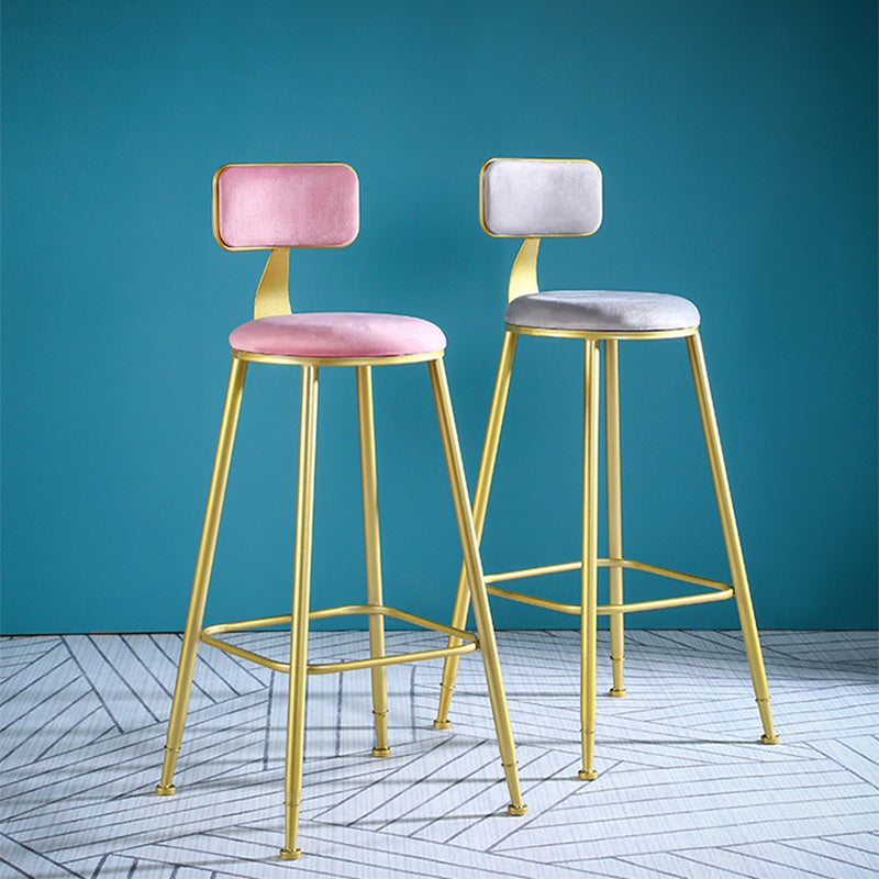 Glam Style Velvet Barstool Round Bar Height Stool with Gold Frame