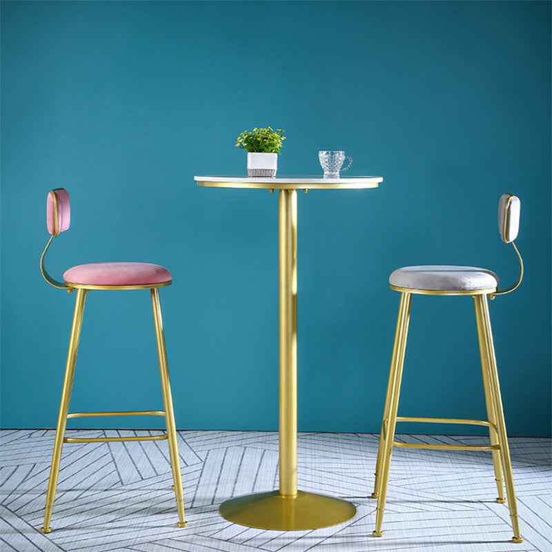 Glam Style Velvet Barstool Round Bar Height Stool with Gold Frame