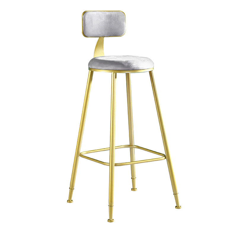Glam Style Velvet Barstool Round Bar Height Stool with Gold Frame