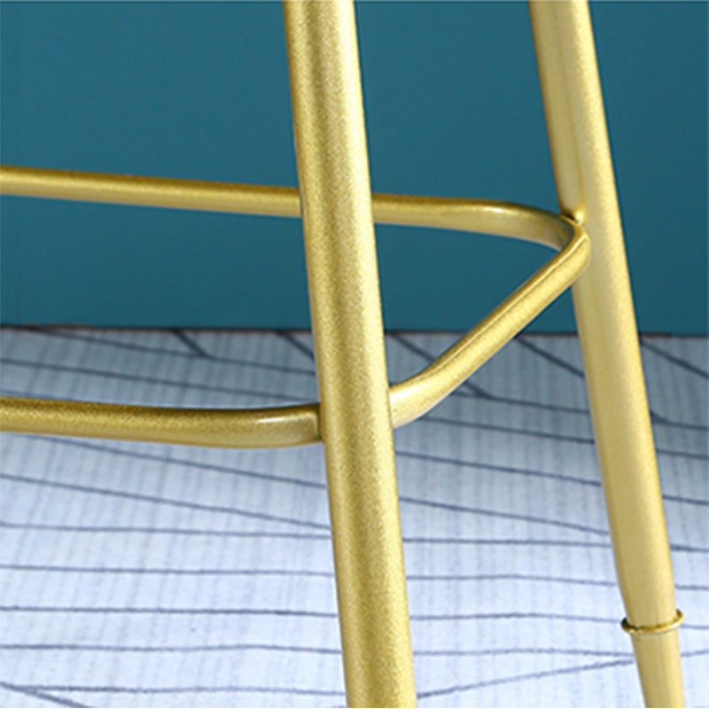 Glam Style Velvet Barstool Round Bar Height Stool with Gold Frame