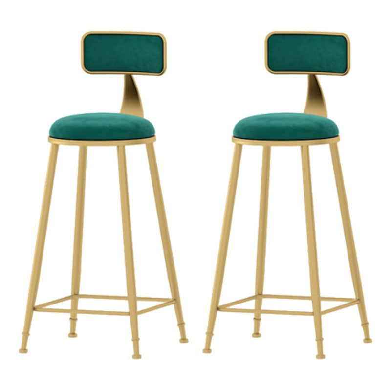 Glam Style Velvet Barstool Round Bar Height Stool with Gold Frame