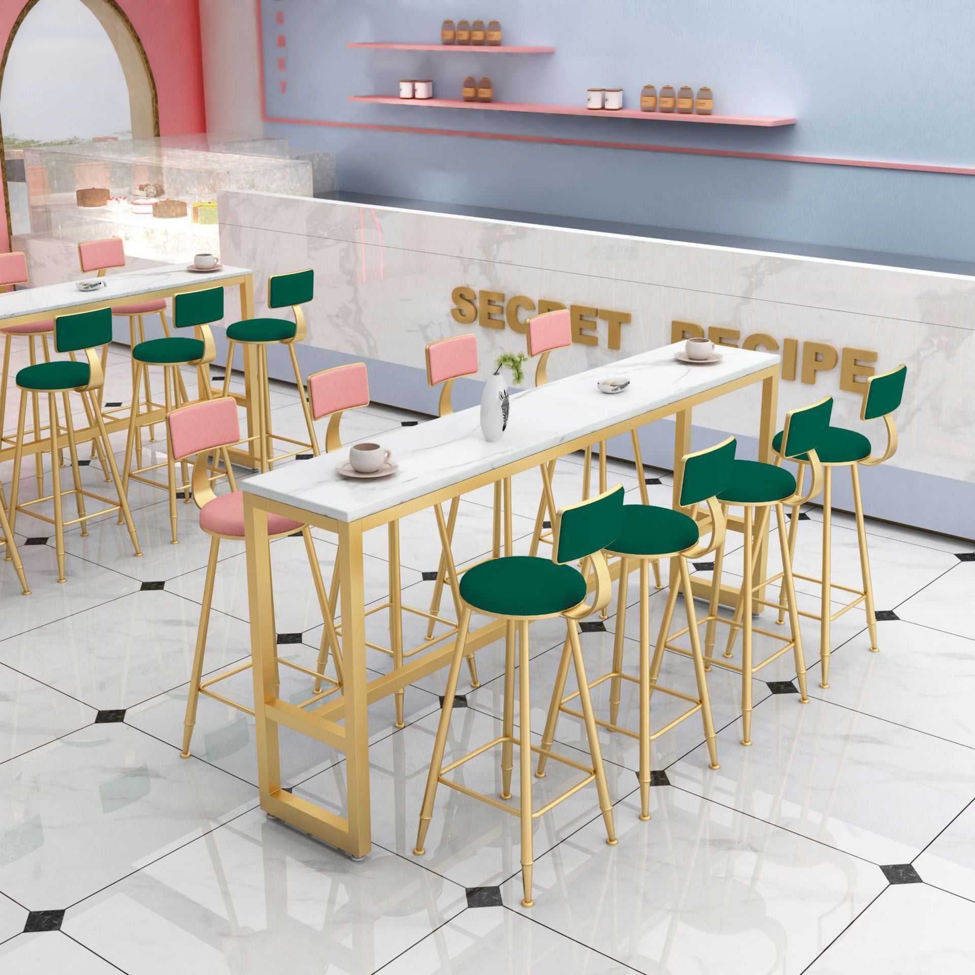 Upholstered Counter Stool Glam Style Low Back Bar Stool with Gold Frame