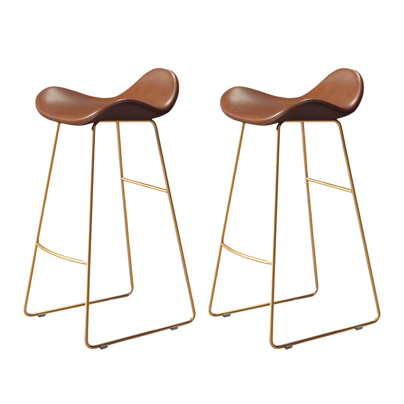 Glam Style Faux Leather Barstool Saddle Seat Bar Stool for Living Room