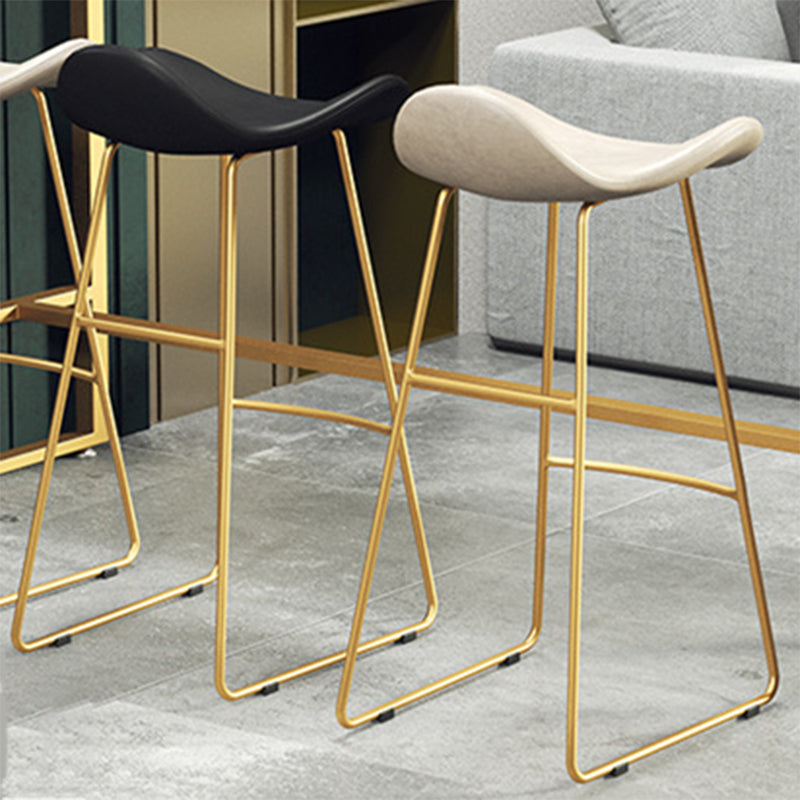 Glam Style Faux Leather Barstool Saddle Seat Bar Stool for Living Room
