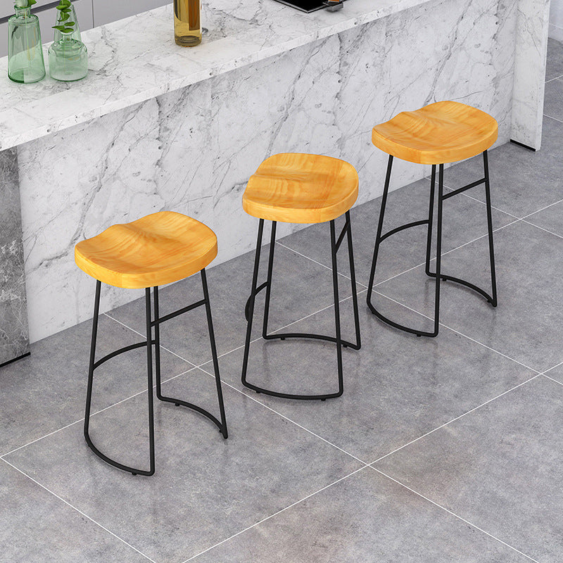 Modern Armless Backless Counter Stool Pine Wood Bar Stool with Pedal for Cafe