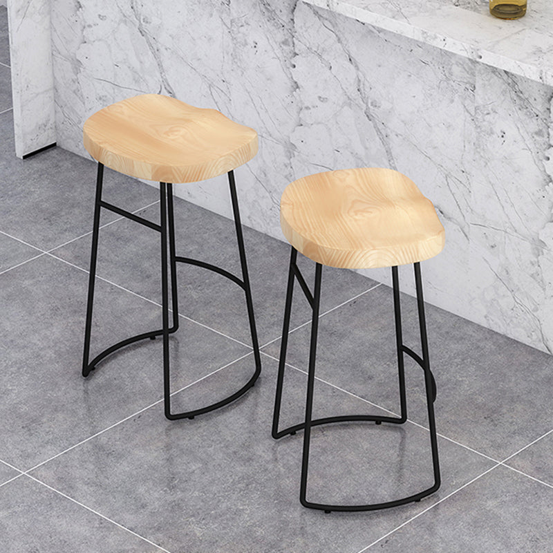 Modern Armless Backless Counter Stool Pine Wood Bar Stool with Pedal for Cafe