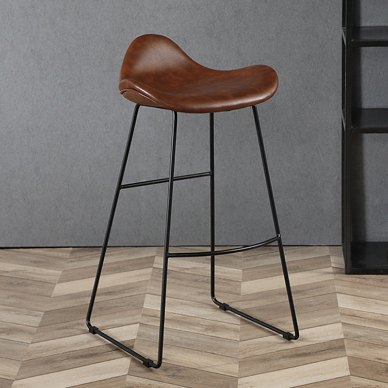 Industrial Faux Leather Bar Stools Metal Barstool in Black and Brown