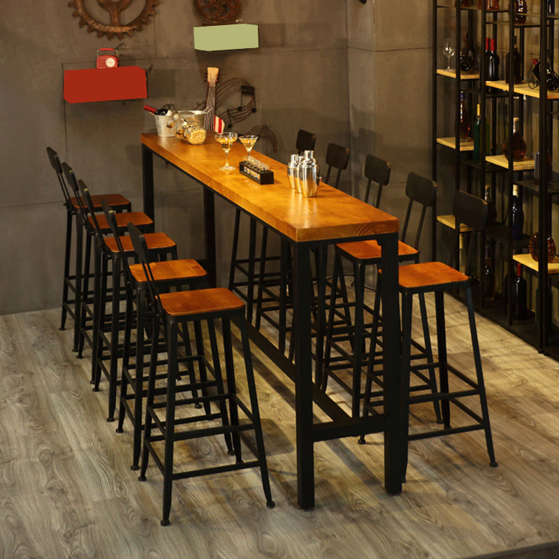 Metal Bar Stools Industrial Barstool in Black and Brown with Footrest