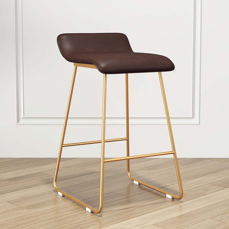 Modern Style Metal Bar Stool Leather Low Back Counter Stool for Restaurant