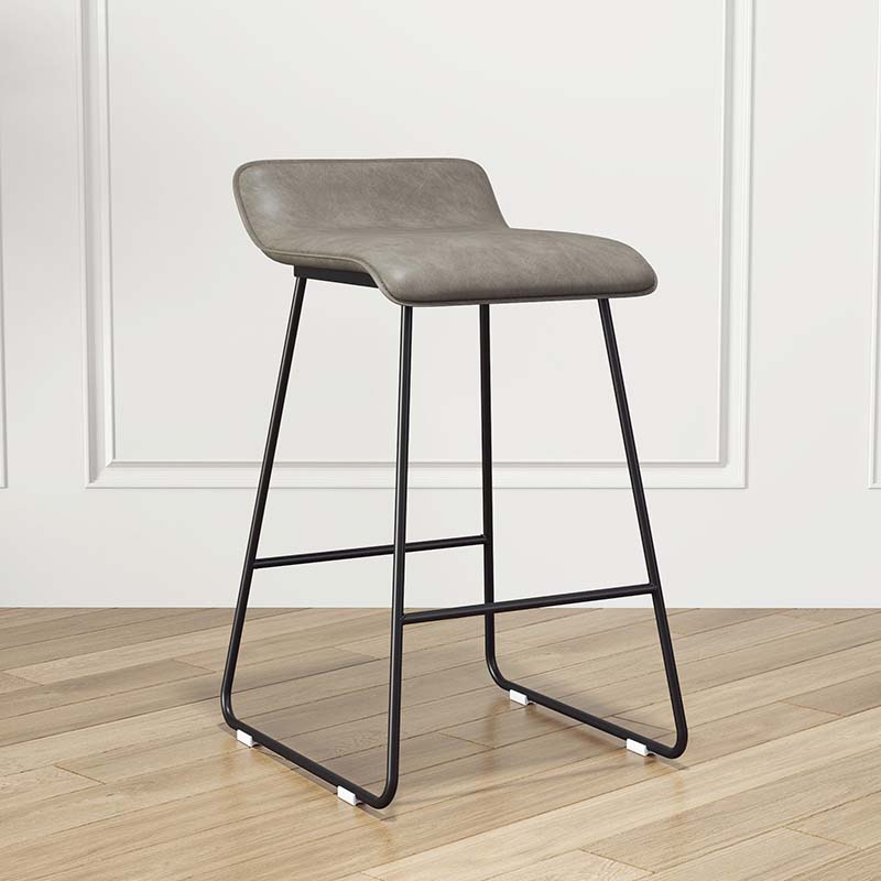 Modern Style Metal Bar Stool Leather Low Back Counter Stool for Restaurant