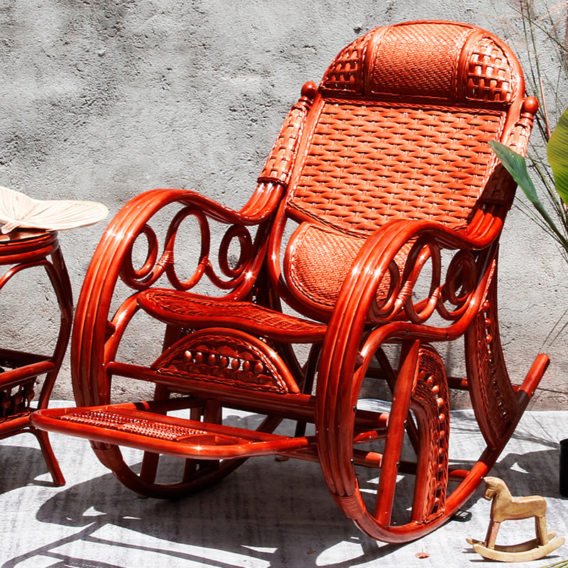 Traditional Rocking Chair Rattan Frame Solid Color Spindle Backrest Indoor Rocking Chair