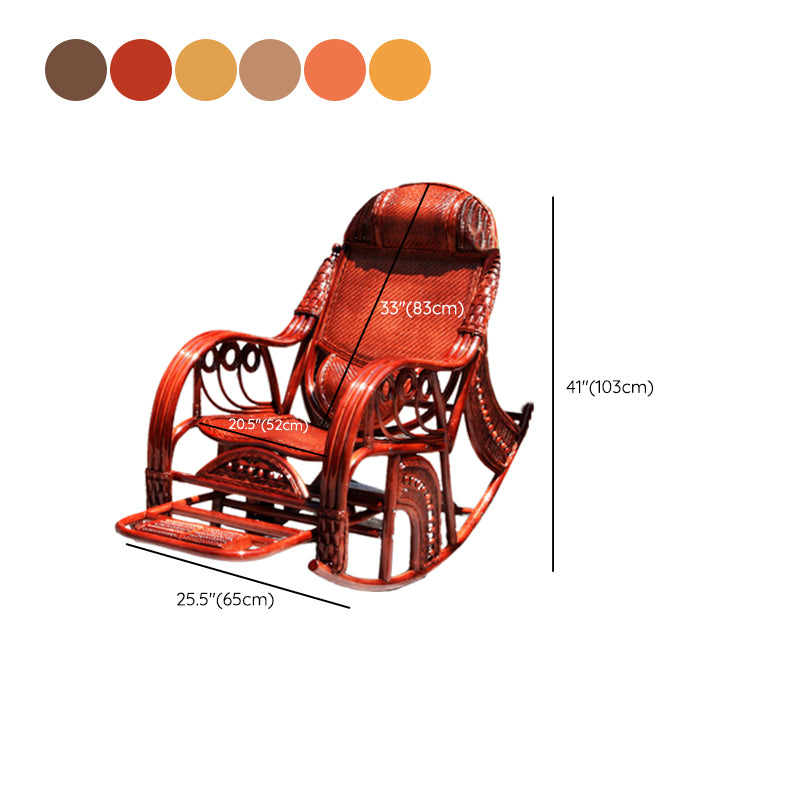 Traditional Rocking Chair Rattan Frame Solid Color Spindle Backrest Indoor Rocking Chair