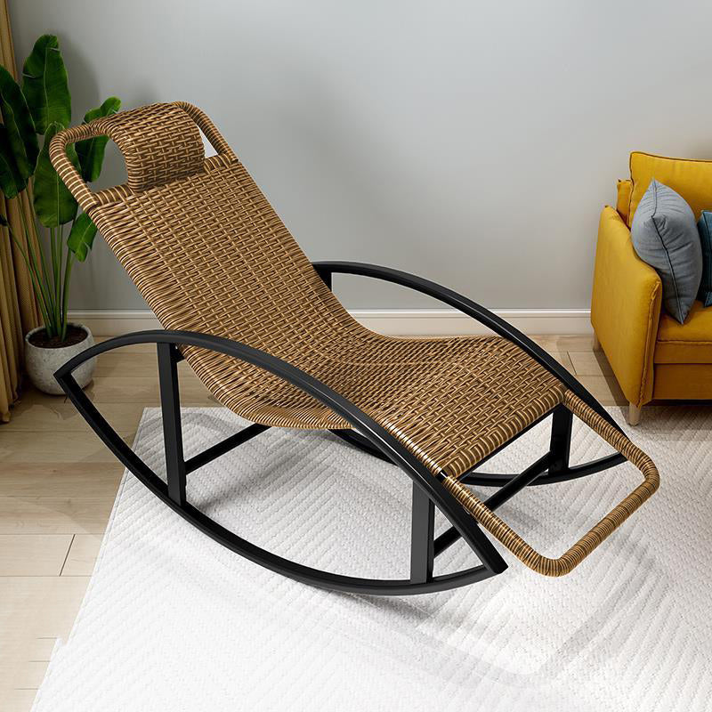 Creative Recliner Chair Wicker Outdoor Rocker Chair with Dark Legs