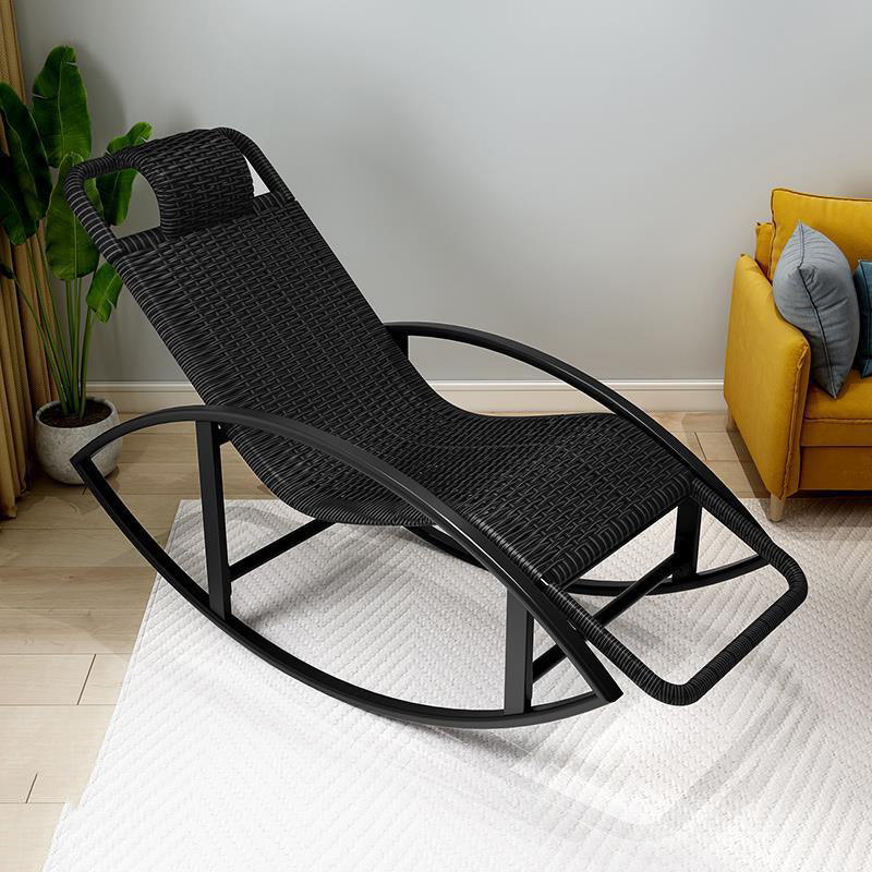 Creative Recliner Chair Wicker Outdoor Rocker Chair with Dark Legs