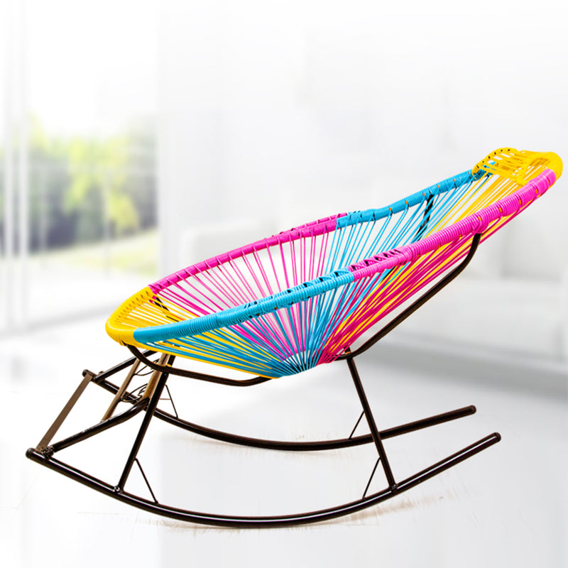 Contemporary Rocking Chair Rattan Metal Frame Wing Chair Back Indoor Rocking Chair