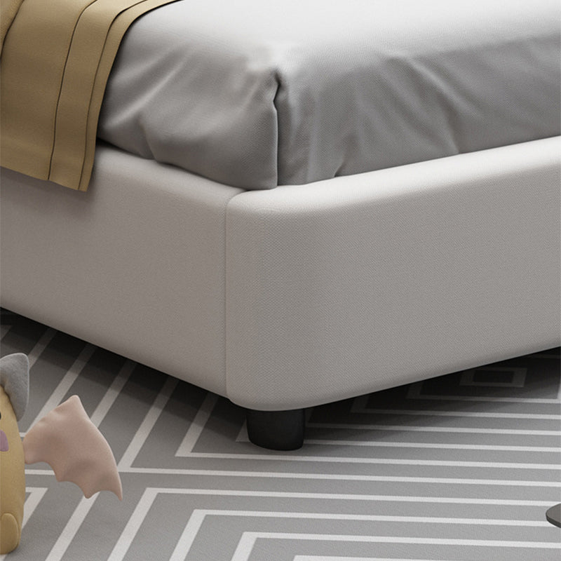 White Wooden Platform Bed Scandinavian Kids Bed with Headboard