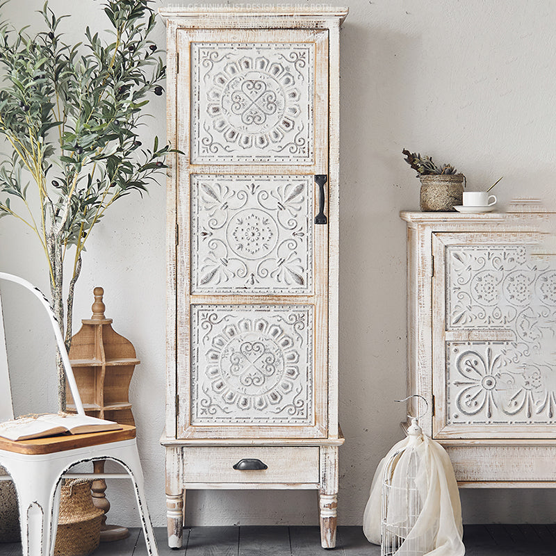 Industrial Wood Accent Cabinet White Accent Cabinet in Distressed Finish