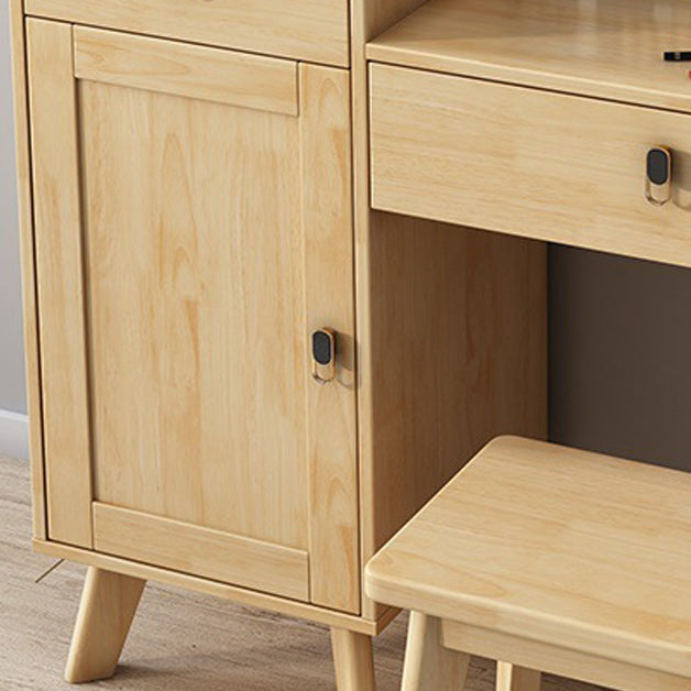 Rubberwood Vanity Set with Stool and Mirror Scandinavian Drawers Dresser