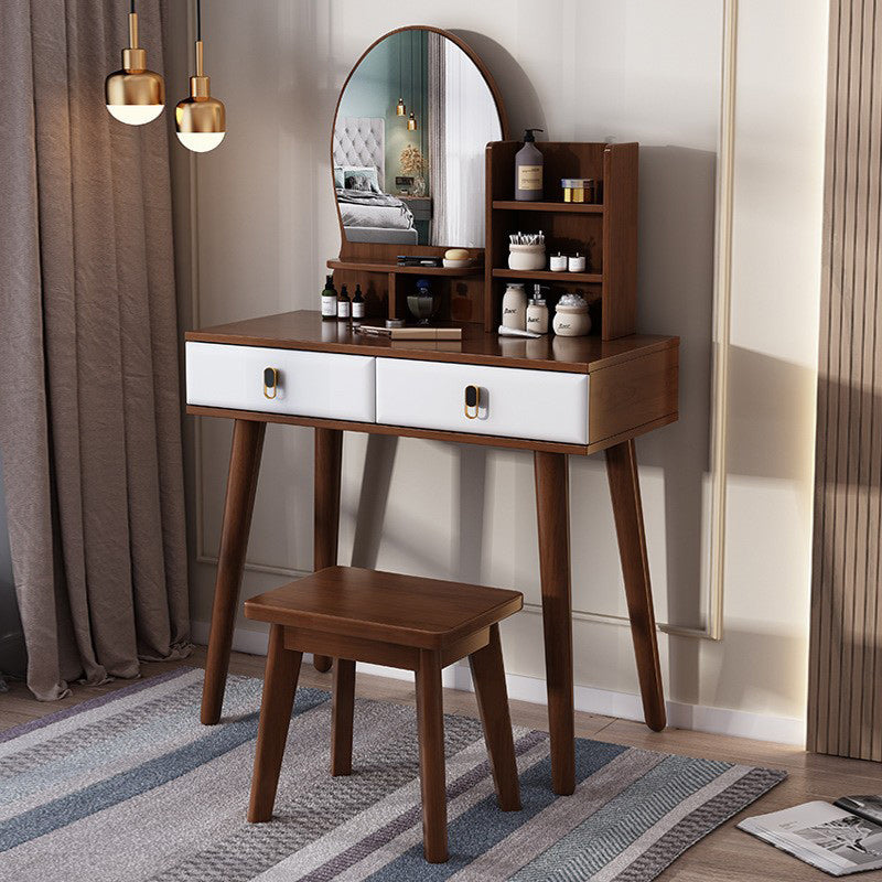 Scandinavian Rubberwood Makeup Counter 2 Drawers Vanity Dressing Table