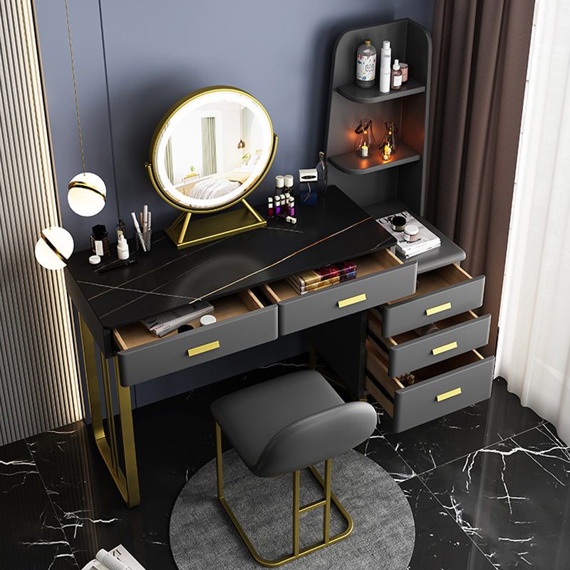 51.2" H Slate Vanity Makeup Desk with Storage Shelves and 5-Drawer