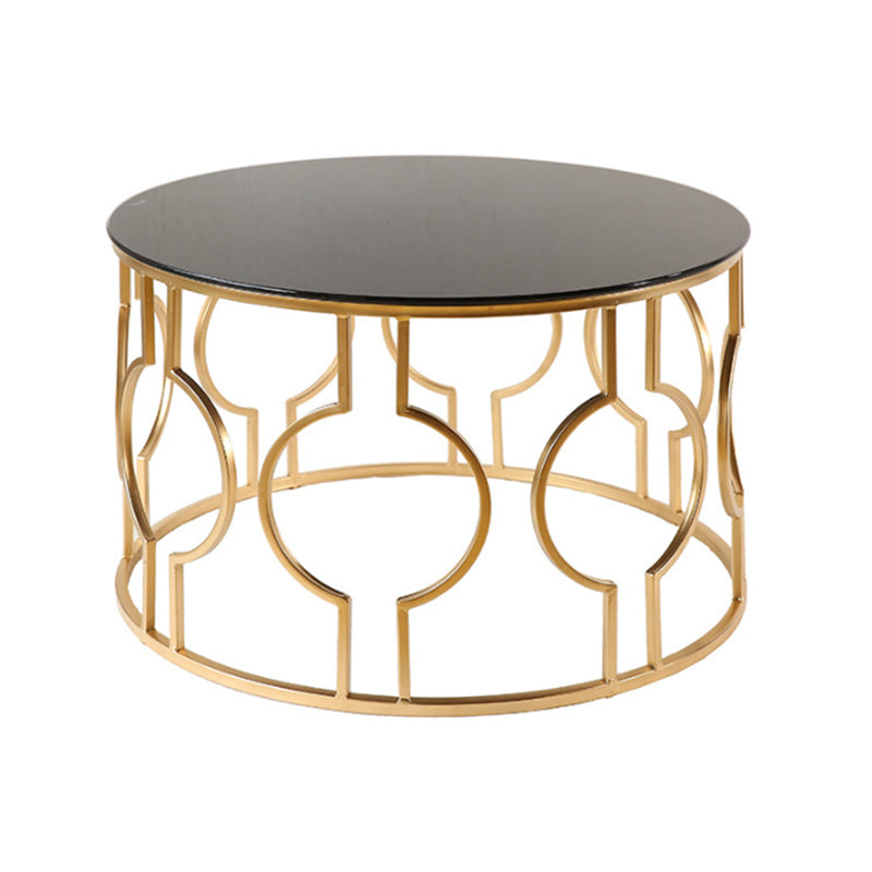 Contemporary Round Glass Coffee Table Brass Metal Frame 1 Single Cocktail Table