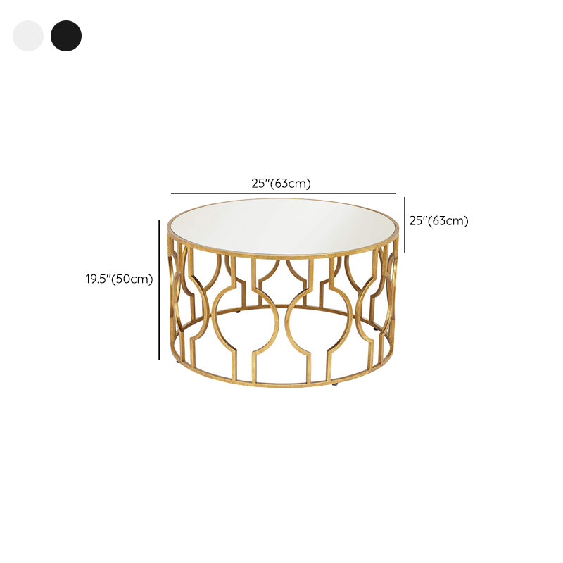 Contemporary Round Glass Coffee Table Brass Metal Frame 1 Single Cocktail Table